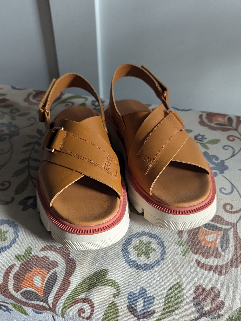 Sorel Tan and Pink Platform Sandals